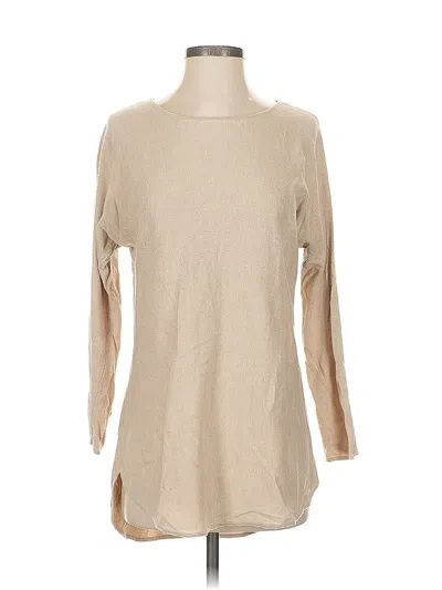 Pre-owned Michael Michael Kors 3/4 Sleeve Top Tan Boatneck Tops In Brown