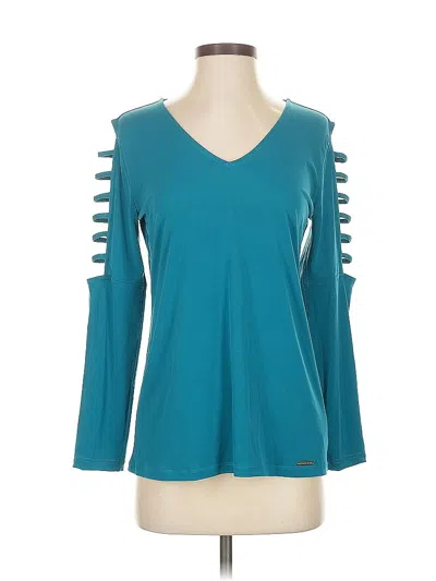 Pre-owned Michael Michael Kors 3/4 Sleeve Top Teal Cold Shoulder Neckline Tops In Blue