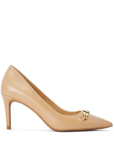 Michael Michael Kors 75mm Appliqué-logo Leather Pumps In Neutrals