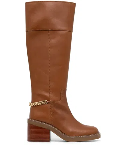 Michael Michael Kors 75mm Leather Knee Boots In Braun