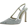 Michael Michael Kors Alora Womens Leather Rhinestone Slingback Heels In Silver