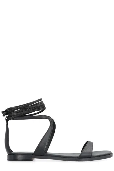 Michael Michael Kors Amara Leather Flat Sandals In Black