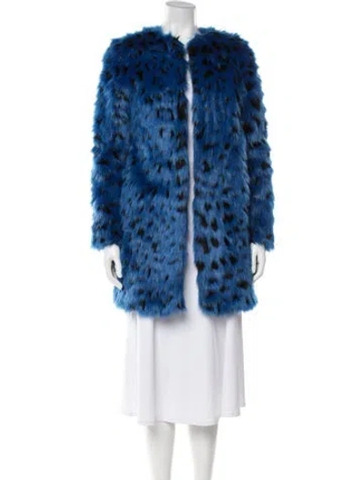 Pre-owned Michael Michael Kors Animal Print Faux Fur Coat In Blue