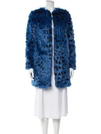 Pre-owned Michael Michael Kors Animal Print Faux Fur Coat In Blue