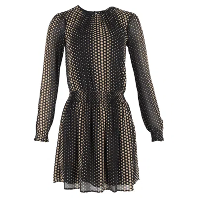 Michael Michael Kors Aralia Smocked Waist Polka Dot Georgette Dress In Black Polyester