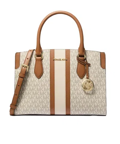 Michael Michael Kors Becca Medium Signature Logo Stripe Satchel In Blue