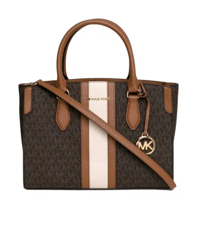 Michael Michael Kors Becca Medium Signature Logo Stripe Satchel In Brown