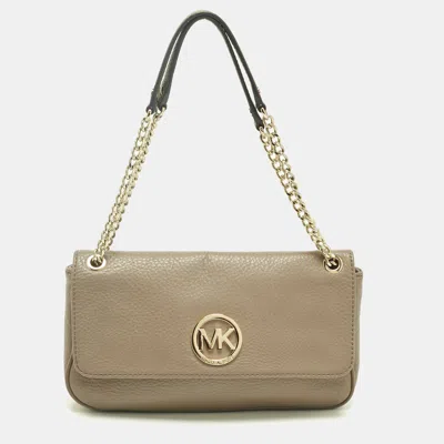 Pre-owned Michael Michael Kors Beige Leather Fulton Shoulder Bag In Sand