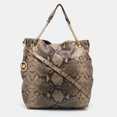 Pre-owned Michael Michael Kors Beige Snakeskin Embossed Leather Cynthia Shoulder Bag
