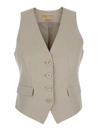 Michael Michael Kors Beige Vest With V Neck In Linen And Cotton Blend Woman