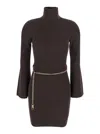Michael Michael Kors Ribbed Chain-belt Mini Dress In Brown