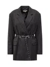 Michael Michael Kors Pinstripe Double Breasted Blazer In Charcoal Hthr