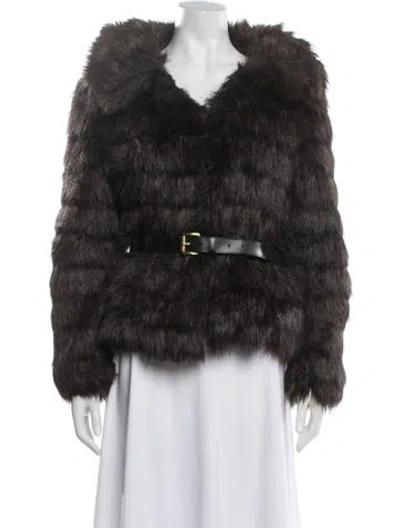 Pre-owned Michael Michael Kors Belted Jacket Faux Fur Faux Fur Jacket In Brown