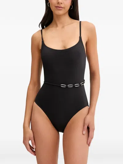 Michael Michael Kors Belted Scoop-neck Swimsuit In Black