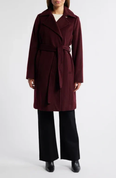 Michael Michael Kors Belted Wool Blend Coat In Merlot