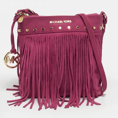 Pre-owned Michael Michael Kors Billy Fuchsia Suede Fringe Crossbody Bag In Pink