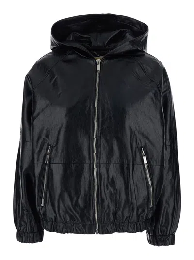 Michael Michael Kors Black Jacket With Hood And Elastic Trims In Ecoleather Woman