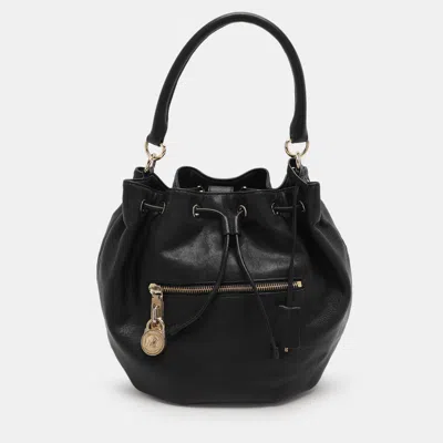 Pre-owned Michael Michael Kors Black Leather Drawstring Hobo