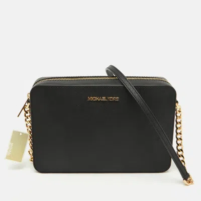 Pre-owned Michael Michael Kors Black Leather Jet Set Camera Crossbody Bag