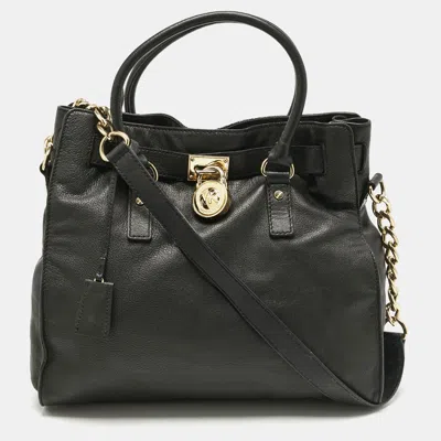 Pre-owned Michael Michael Kors Black Leather Large North South Hamilton Tote