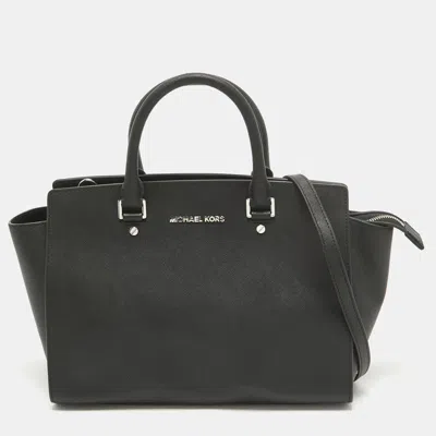 Pre-owned Michael Michael Kors Black Leather Large Selma Satchel