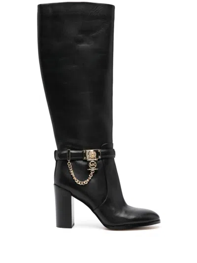 Michael Michael Kors Black Leather Logo Boots For Women