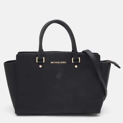 Pre-owned Michael Michael Kors Black Leather Selma Satchel