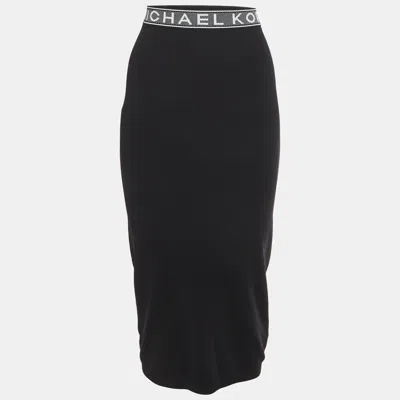 Pre-owned Michael Michael Kors Black Logo Tape Stretch Knit Midi Skirt M