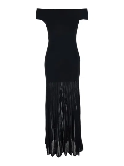 Michael Michael Kors Black Off-shoulder Long Dress With Pleated Details In Viscose Woman