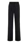 MICHAEL MICHAEL KORS BLACK PINSTRIPED WOOL BLEND TROUSERS FOR WOMEN FW23