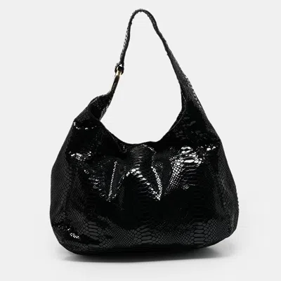 Pre-owned Michael Michael Kors Black Python Effect Alcantara Fulton Hobo