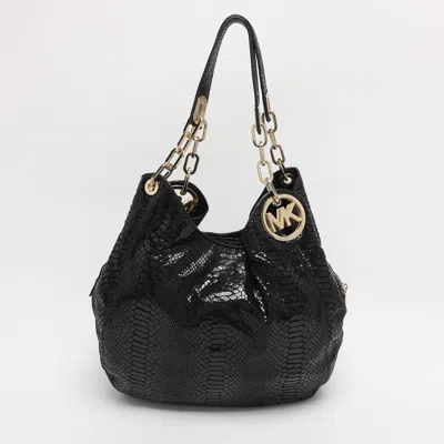 Pre-owned Michael Michael Kors Black Python Effect Leather Fulton Hobo