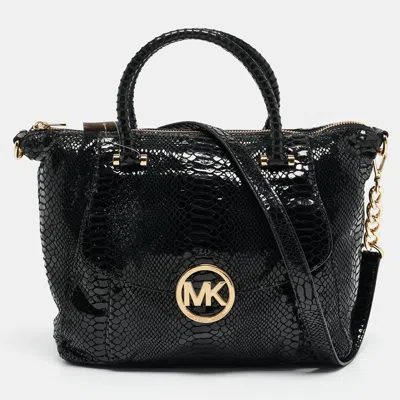 Pre-owned Michael Michael Kors Black Python Embossed Fulton Satchel