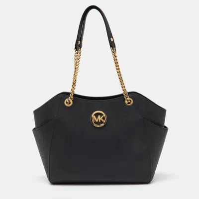 Pre-owned Michael Michael Kors Black Saffiano Leather Jet Set Travel Chain Shoulder Bag