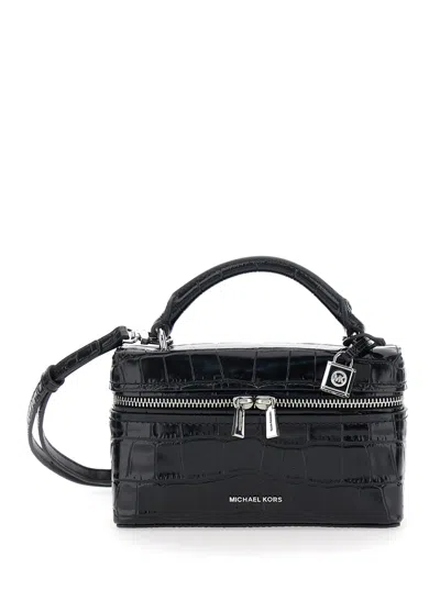 Michael Michael Kors Black Vanity Bag With Logo Lettering On The Front In Crocodile Effect Leather Woman