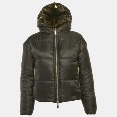 Pre-owned Michael Michael Kors Black/gold Metallic Logo Ciré Reversible Puffer Jacket Xs