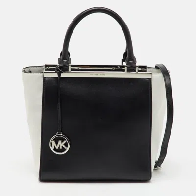 Pre-owned Michael Michael Kors Black/white Leather Lana Shopper Tote