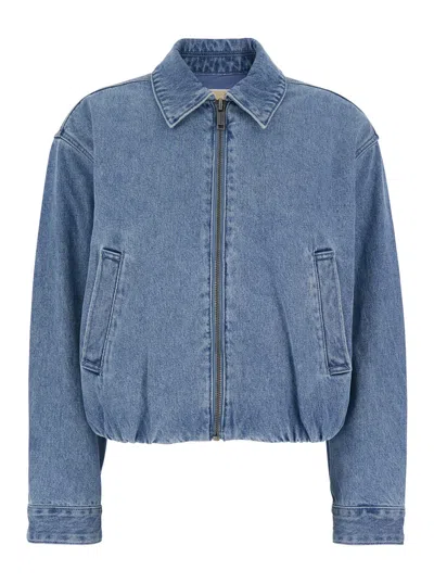 Michael Michael Kors Blue Jacket With Classic Collar And Logo Plaque On The Back In Cotton Woman