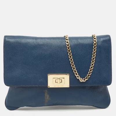 Pre-owned Michael Michael Kors Blue Leather Turnlock Chain Shoulder Bag