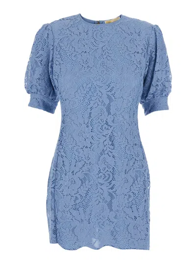 Michael Michael Kors Blue Mini Dress With Lace Design In Cotton Blend Woman