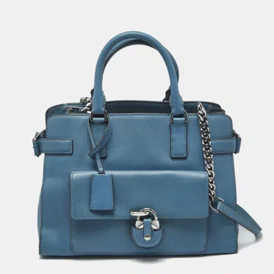 Pre-owned Michael Michael Kors Blue Saffiano Leather Large Emma Satchel