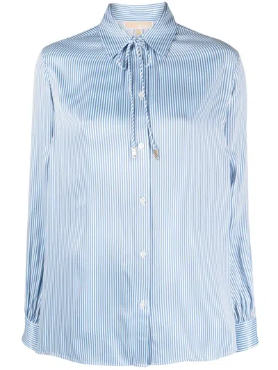 Michael Michael Kors Bolo-tie Striped Shirt In Blue