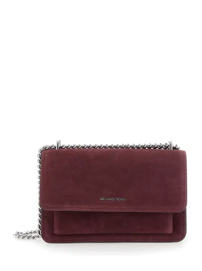 Michael Michael Kors Bordeaux Shoulder Bag With Chain Strap And Front Logo In Suede Woman In Burgundy