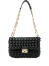 Michael Michael Kors Braided-leather Chain-strap Satchel Bag In Black