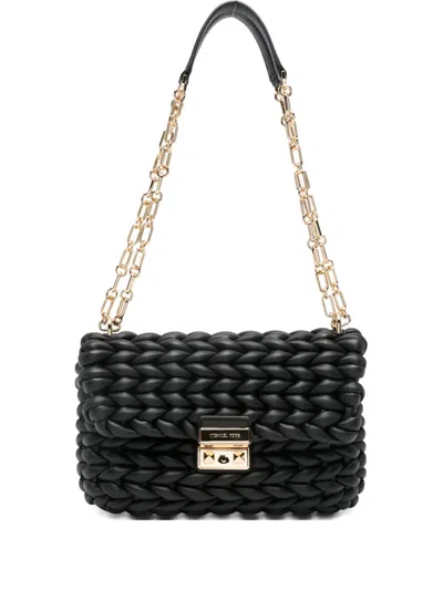 Michael Michael Kors Braided-leather Chain-strap Satchel Bag In Black