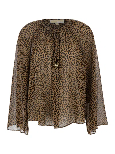 Michael Michael Kors Brown Blouse With All-over Leopard Print In Tech Fabric Blend Woman