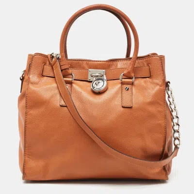 Pre-owned Michael Michael Kors Brown Leather Large North South Hamilton Tote