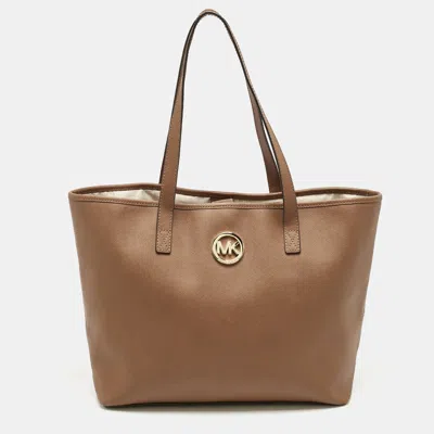 Pre-owned Michael Michael Kors Brown Leather Medium Jet Set Travel Tote