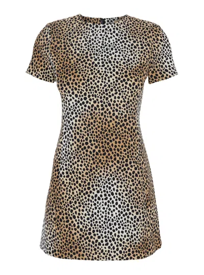 MICHAEL MICHAEL KORS BROWN MINI DRESS WITH ALL-OVER LEOPARD PRINT IN TECH FABRIC BLEND WOMAN