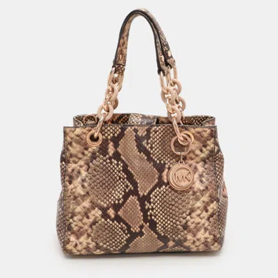Pre-owned Michael Michael Kors Brown Python Embossed Leather Small Cynthia Satchel